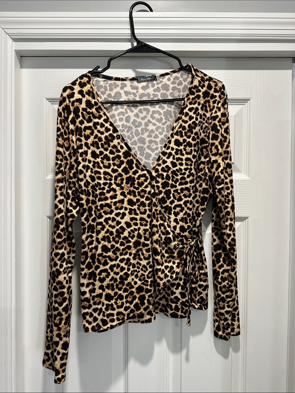 Animal Print Wrap Top - Leopard Print Long Sleeve